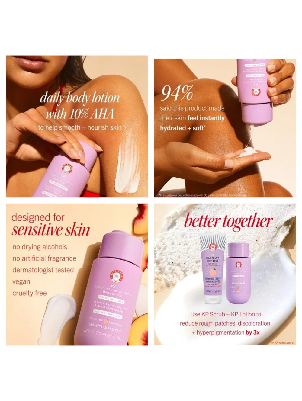 FIRST AID BEAUTY KP Smoothing + Brightening Body Lotion In Fresh Peach